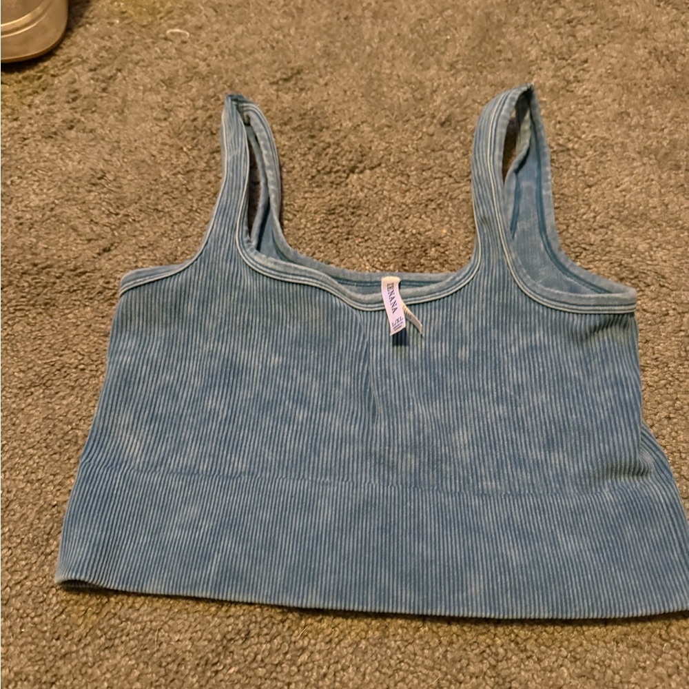 Zenana Outfitters Blue Ribbed Crop Top